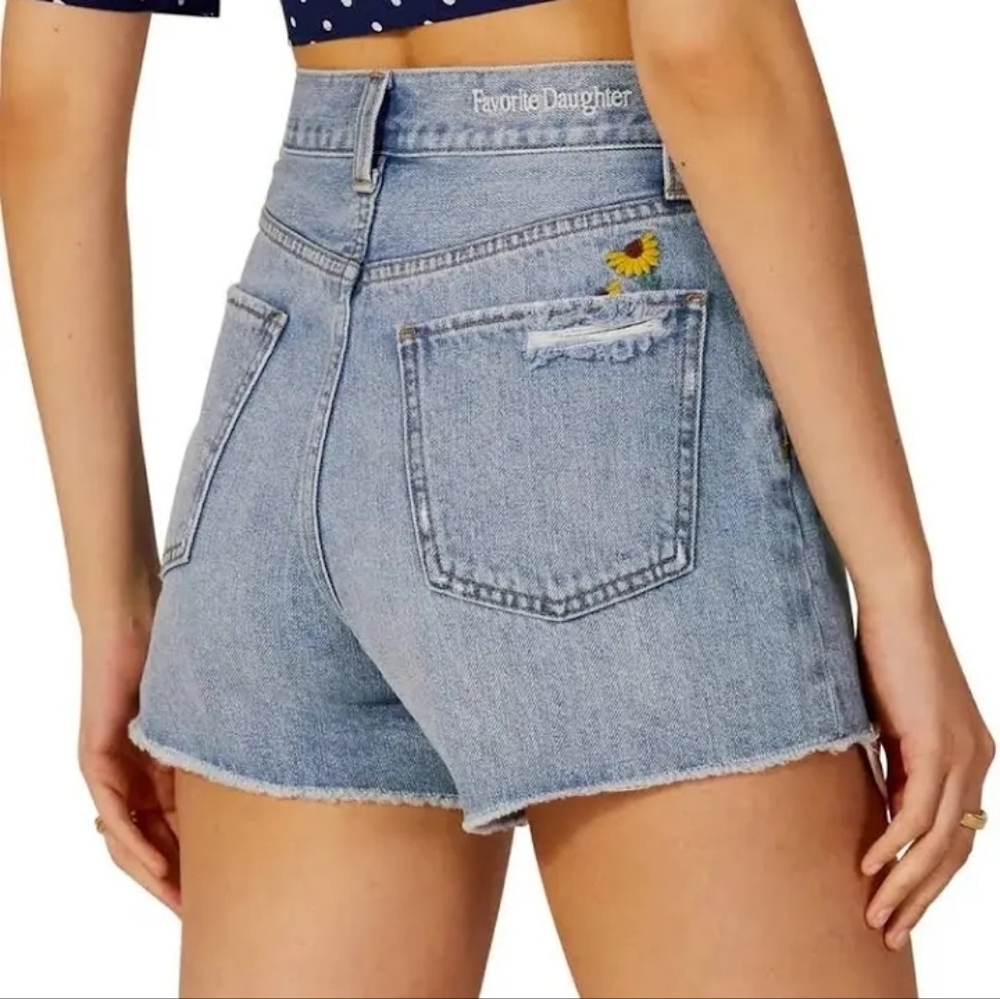 Favorite Daughter Juni High Rise Sunflower Cutoff Denim Shorts - Size 25